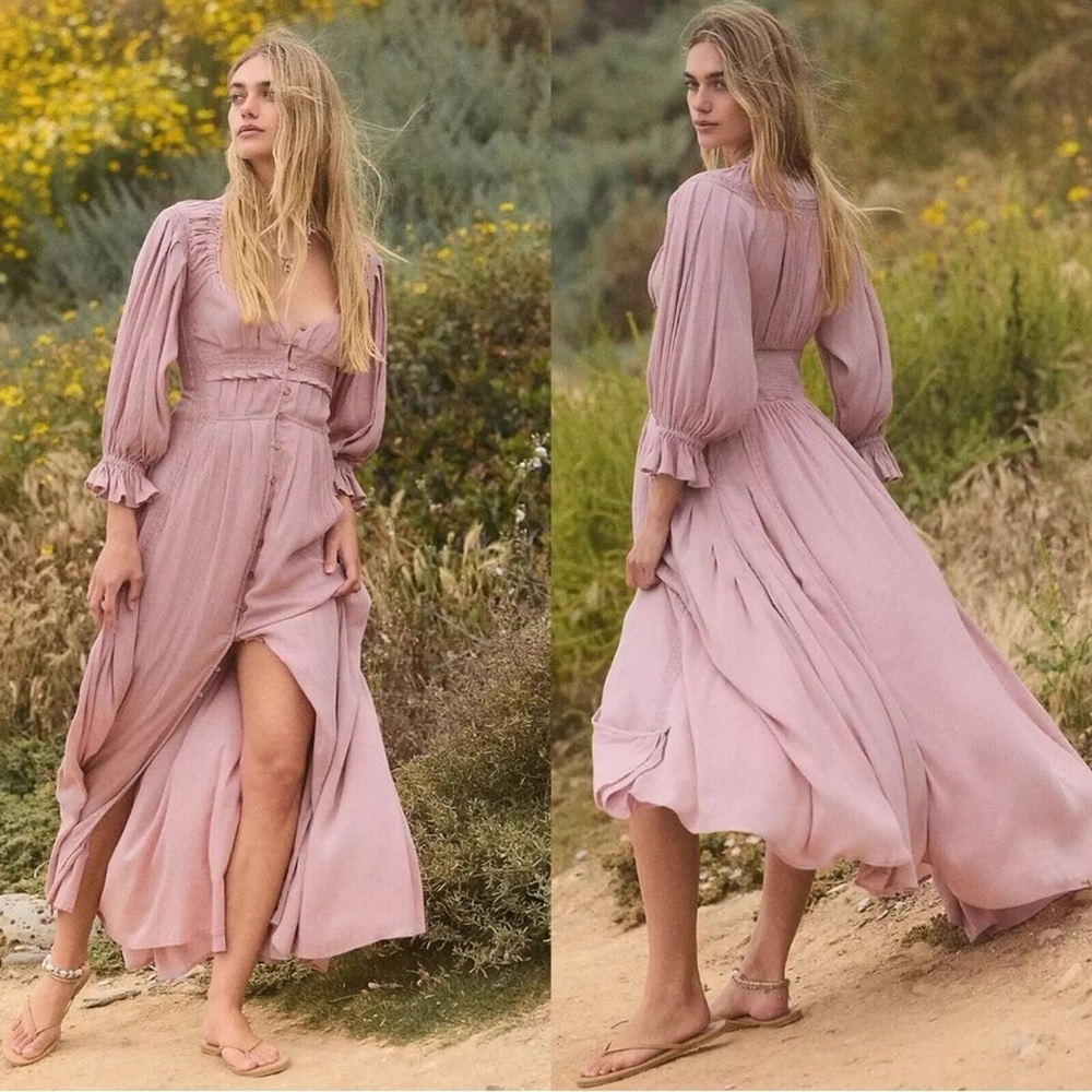 New Free People✨Magdalia Maxi Dress- Pale Mauve Pink Size - Picture 6 of 6